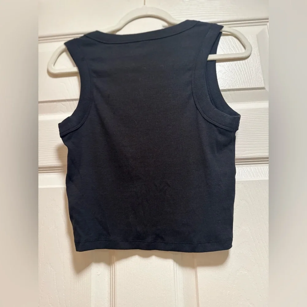 Quince Ribbed Black Crew Neck Tank  Top - Picture 6 of 7